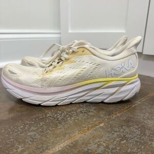 Hoka One One Clifton 8 Women's Cream and Yellow Athletic Shoes